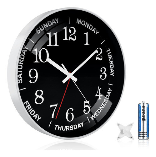 Qinfiey Reloj De Pared Para El Dia De La Semana De 12 Pulgad 1