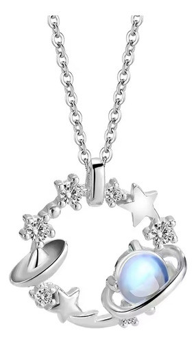 Cadenita Universo Plateada Con Perla Planetaria Y Estrellas 0