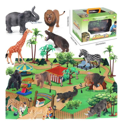 Set Animales De La Selva En Maletin Con Alfombra Para Jugar 0