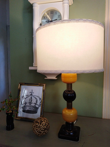 Lámpara Antigua  Velador Opalina Cerámica Bronce Retro 1