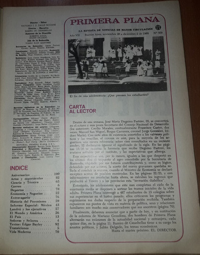 Revista Primera Plana N°309  26 De Noviembre Al 2 Dic 1968 1