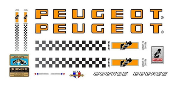 Adesivo Bicicleta Peugeot Course Com  Letra Laranja 0