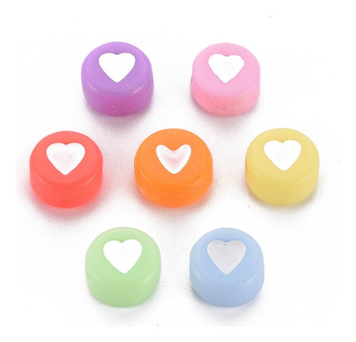 Abalorios Cuentas Acrílicas 7mm Colores Mixtos Corazón 100un 1