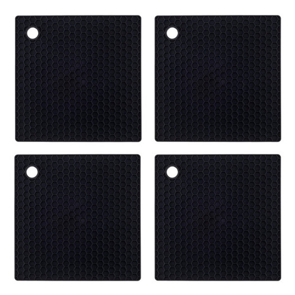 Kit 4 Quatro Descanso De Panela Quadrado Preto 17cm 1 Kit 4 Quatro Descanso De Panela Quadrado Preto 17cm 1