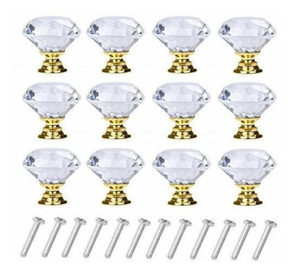 Tiradores De Muebles  Cristal Y Metal Dorado 30mm  12u 0