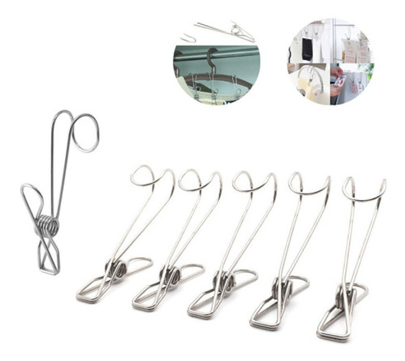 Prendedor De Roupas E Objetos Com Gancho Inox 6 Peças 0