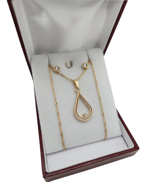 Collar Doble Gota De Oro Con Cubics Y Aros Enchapado Oro18 0