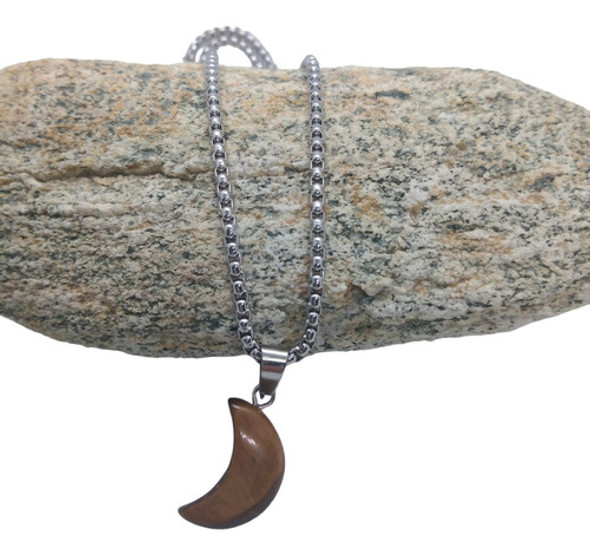 Dije Luna Ojo De Tigre Piedra Energética Con Cadena Gruesa 0