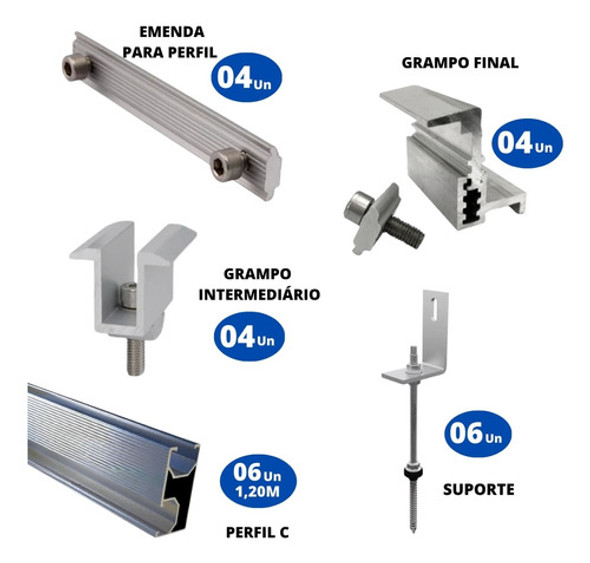 Kit Estrutura Linha C 1,20m P/ 3 Placas Solar Viga Madeira 1