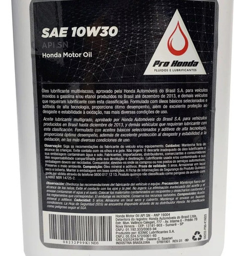 4l Oleo P/ Motor 10w30 Mineral - Honda Civic 2008 2009 2010 1