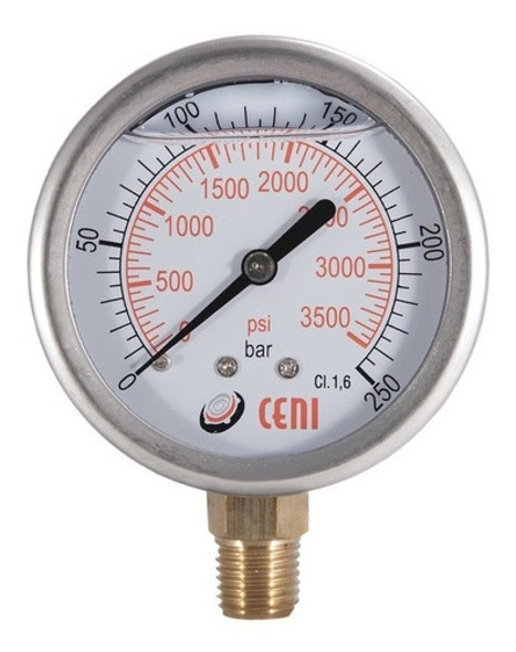 Manometro 63mm Inf 1/4 Npt Inox Con Glicerina 0-250 Bar/psi 0