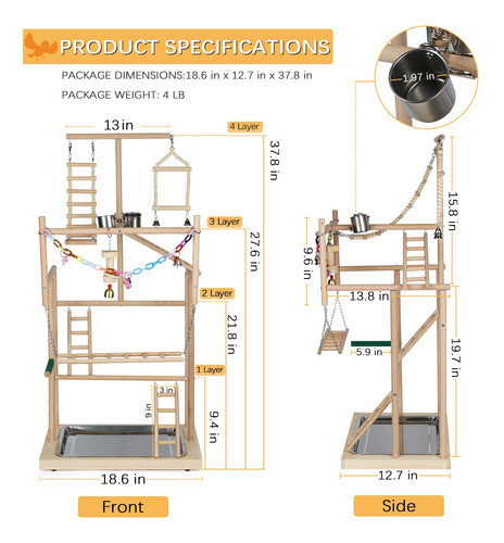 Ginásio De Madeira Innotuiy Parrot Playstand 1