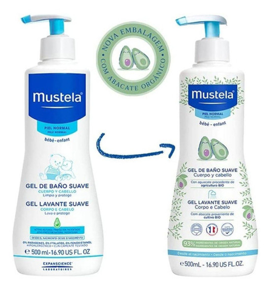 Kit C/ 2 Gel Lavante Mustela Bébé Suave Corpo E Cabelo 500ml 1