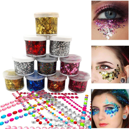 10 Geles Con Glitter Para Maquillaje Artistico Makeup Strass 1