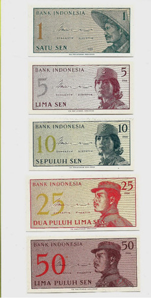 Fk Billete Indonesia Set 1, 5, 10, 25 Y 50 Sen P-90-94 U N C 0