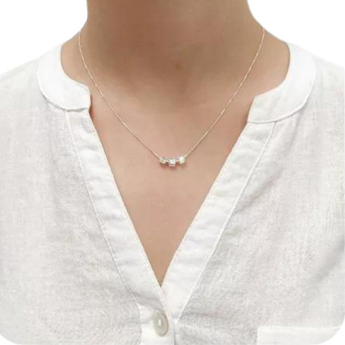 Collar De Plata 925 Mini Cubitos Pasantes Cristal Austriac 0