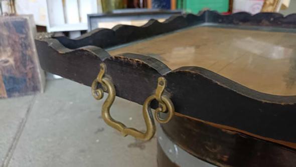 Antiguas Bandejas Desayunar Madera Vidrio Lote Bronce 1