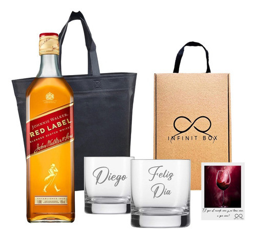 Box Whisky Johnnie Walker Red Label Vasos Vidrio Grabados 0