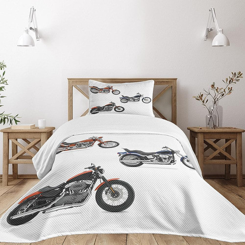 Ambesonne Motocicleta Colcha, Ilustración De 3 Motocicletas 0