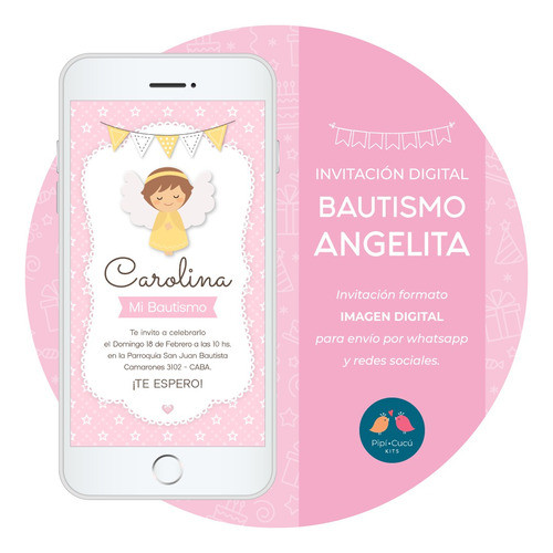 Invitación Virtual Imagen Digital - Bautismo Angelita Rosa 0