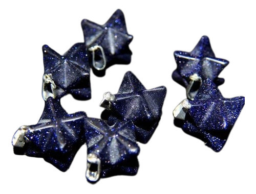 Colar Merkaba Pingente Pedra Estrela Azul Presilha Dourado 1