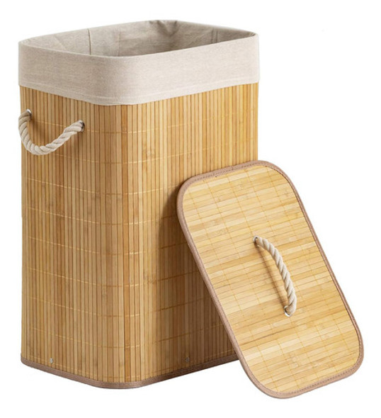 Canasto Cesto Ropa Sucia Bambu Plegable Asas Organizador ! 0