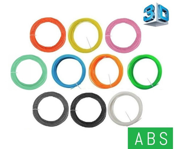 Kit Abs 6 Cores 30 M + 10% Brinde Filamento 1,75 Caneta 3d 1