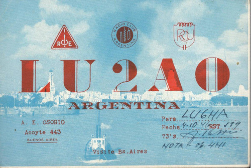 Tarjeta Qsl - De Lu2ao A Lu6ha (año 1946) 0