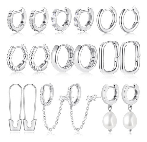 ~? 9 Pares De Pequeños Pendientes De Aro De Oro Para Mujeres 0