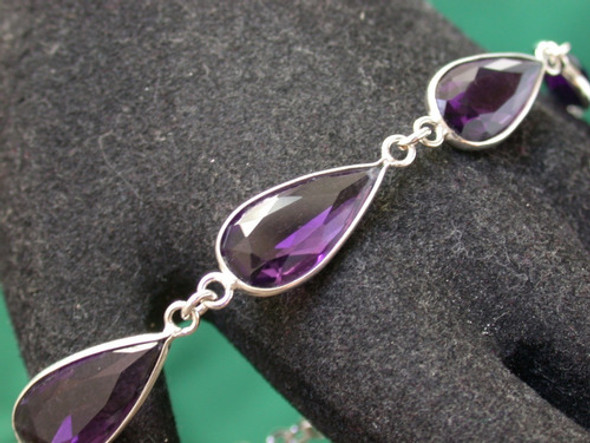 Luli Baño Plata 925 Cristal Amatista Gota Pulsera Brazalete 1
