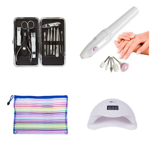 Jogo Manicure Pedicure Salão Estufa Lixa Cortadores Unhas 0