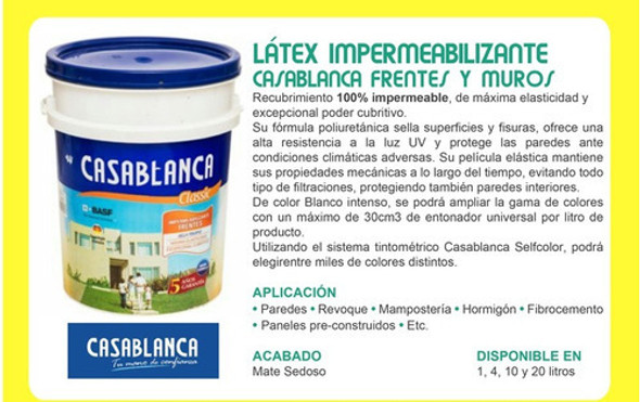 Latex Impermeabilizante Casablanca Frentes Muros 4lt Pintumm 1