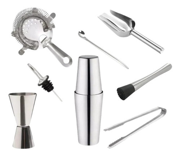 Set Bartender Barman Coctelera Boston Acero Inox Completo 0