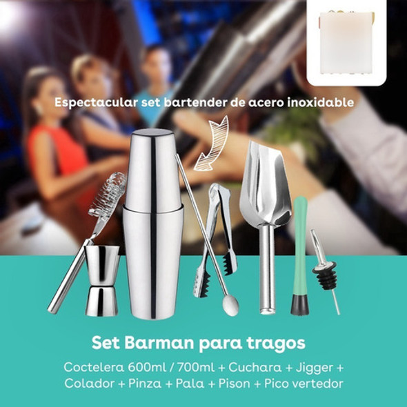 Set Bartender Barman Coctelera Boston Acero Inox Completo 1