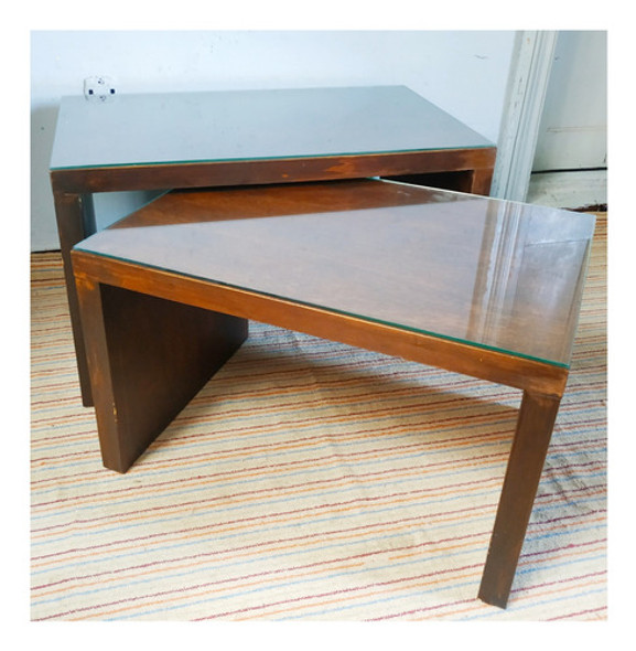 Mesas Nido De Madera Diseño Minimal C/tapa De Cristal 1
