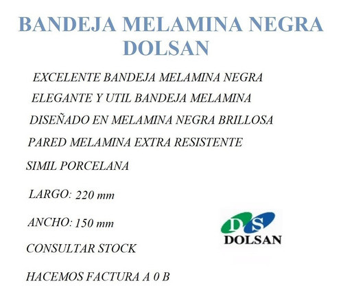 Bandeja Melamina Negra 22 X 15 Cm Dolsan Catering Diseño !! 1