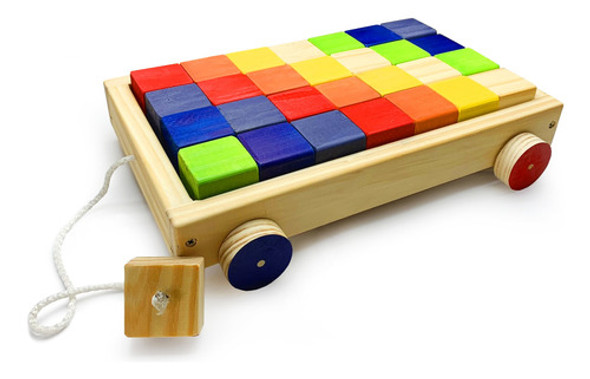 Carro De Arrastre Con 28 Cubos De Madera - Oh Baby! 0