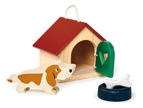 Set Perro Mascota Tender Leaf Casa Juguetes Madera Niño Tx 0