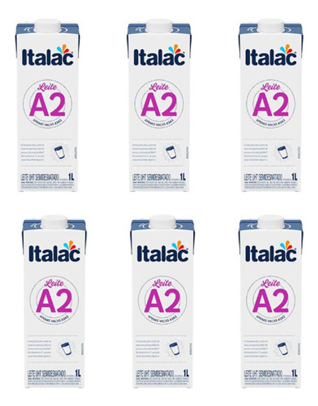 Kit 6 Leite A2 Semidesnatado 1l Italac 0 Kit 6 Leite A2 Semidesnatado 1l Italac 0