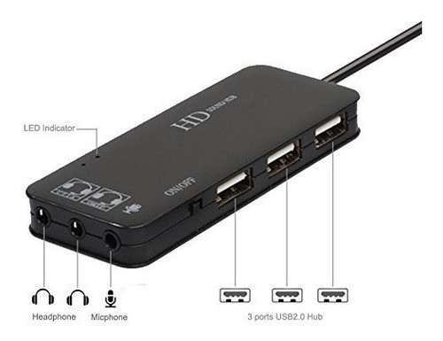 Jbinggg 3 Puertos Usb2.0 Hub Tarjeta De Sonido Usb Externa S 0
