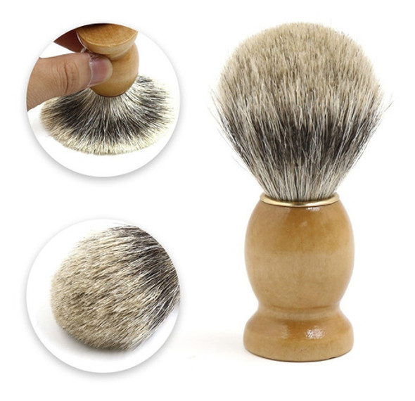Mango De Madera Barba Bigote Tejón Nudo Afeitar Cepillo Saló 0