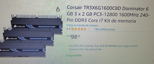 Memorias Corsair Dominator Gamer Ddr3 1600 2x2gb 1