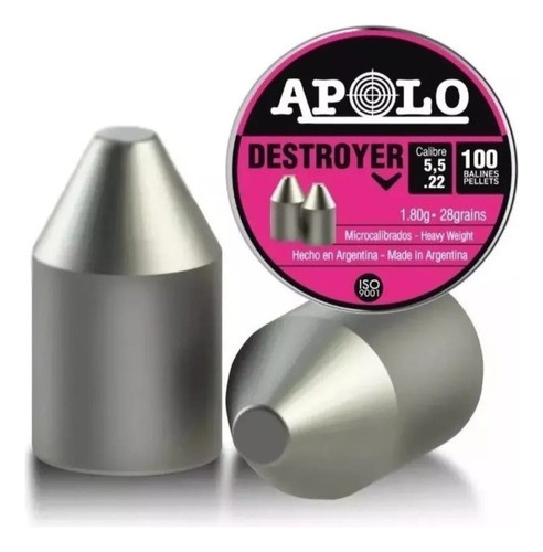 Balines Apolo Destroyer Cal 5.5 Mm X 100 28 Grains 1.8 Gramo 0