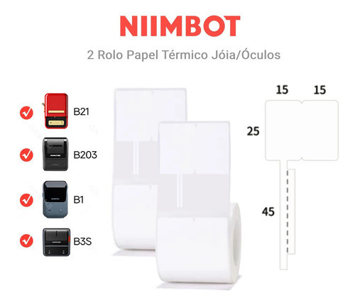 2 Rolo Etiqueta Para Jóia/óculos Niimbot B1/b21 (100un) 0