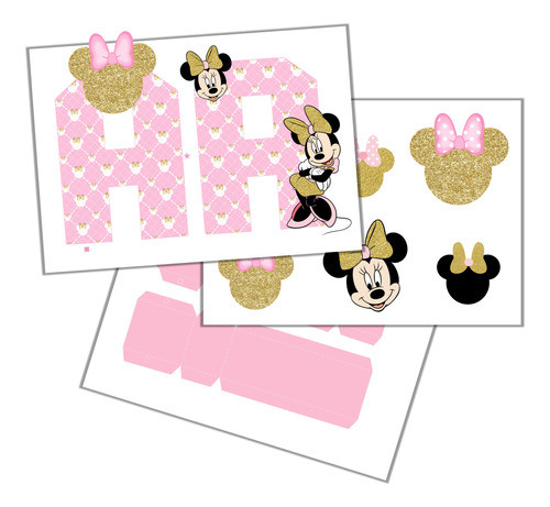 Kit Imprimible Letras 3d Editables Minnie Rosa Y Dorado 0
