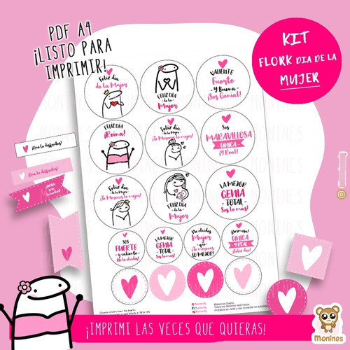 Kit Imprimible Día De La Mujer / Feliz Día - Flork Tags Rosa 1