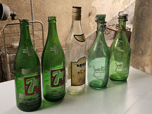 Antiguo Lote 5 Botellas 7up Legui Soda Antiguedad Vintage 1