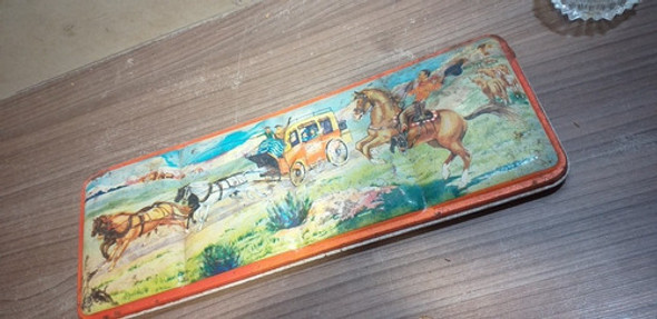 Antigua Caja De Lata De Colores Pastel Inglesa Coleccion 0