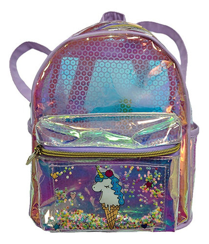 Mochila Metalizada Unicornio Con Estrellitas 1