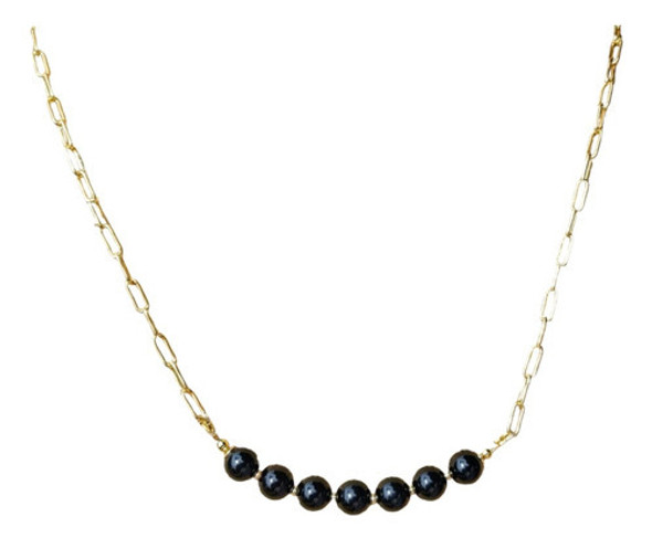 Collar De Oro Laminado 18k Y Ónix Negro Brillante 8mm 0